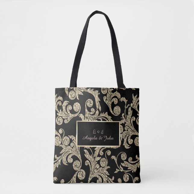 Elegant Gold Glitter Swirls Tote Bag (Front)