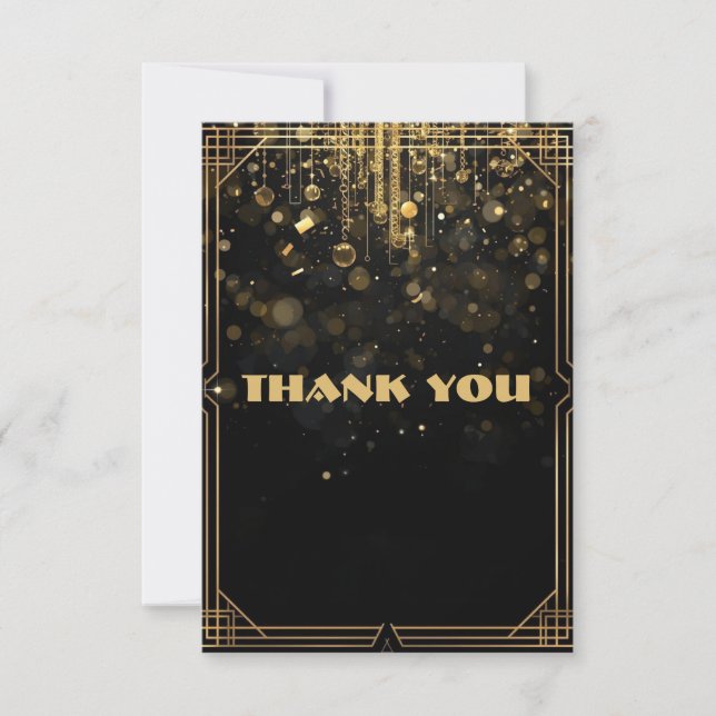 Elegant Gold Glitter Thank You Card | Black & Gold (Front)