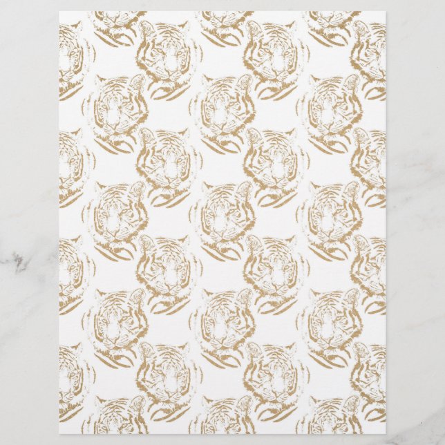 Elegant Gold Glitter Tiger Print White Design Custom Letterhead (Front)