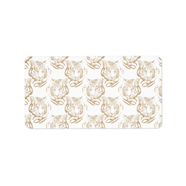 Elegant Gold Glitter Tiger Print White Design Label (Front)