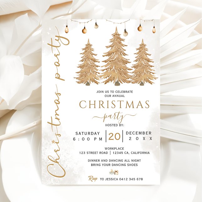 Elegant Gold Glitter Tree Christmas Party Invitation (Creator Uploaded)