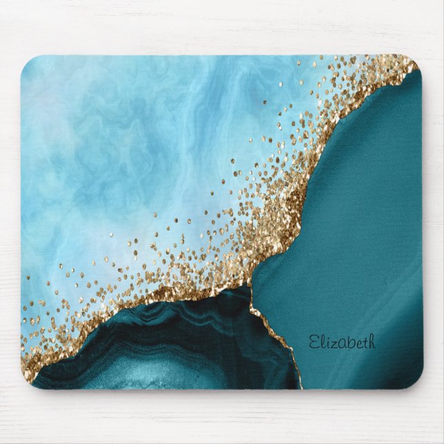 Elegant Gold Glitter Turquoise Marble Mouse Pad (Front)