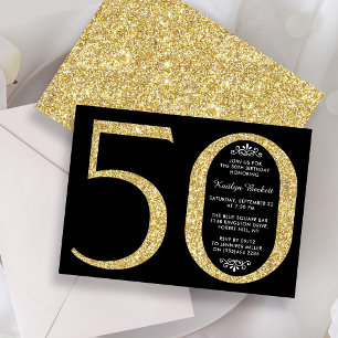 Elegant Gold Glitter Typography 50th Birthday Invitation