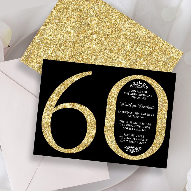 Elegant Gold Glitter Typography 60th Birthday Invitation (Creator Uploaded)