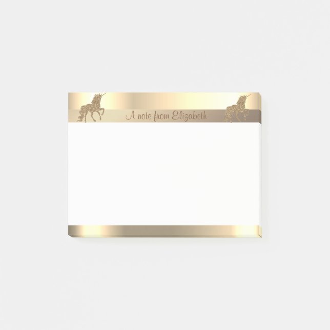 Elegant Gold Glitter Unicorn, Stripe -Personalised Post-it Notes (Front)