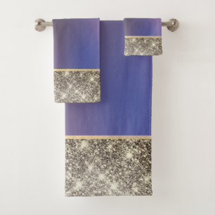 Elegant Gold Glitter Violet Bath Towel Set