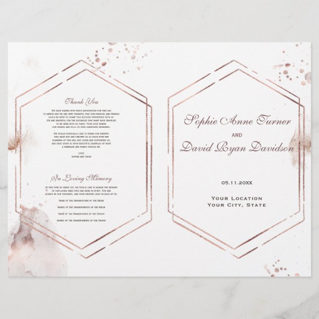 Elegant Gold Glitter Washes Frame Wedding Program Flyer (Front)