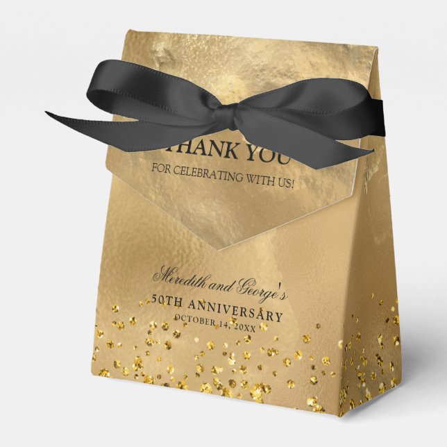 Elegant Gold Glitter Wedding Anniversary Thank You Favour Box (Front Side)