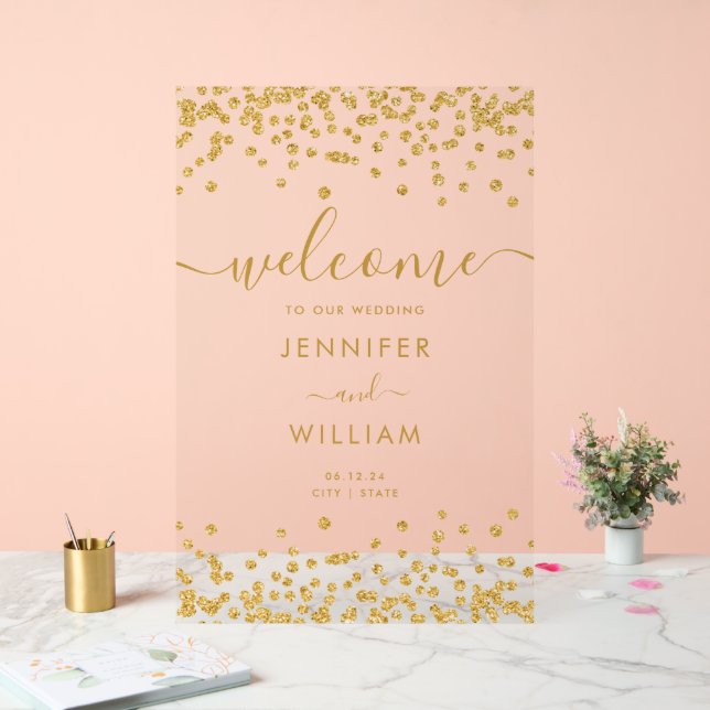 Elegant Gold Glitter Wedding Party Welcome  Acrylic Sign (Wedding)