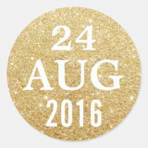 Elegant Gold Glitter Wedding Save the Date Classic Round Sticker