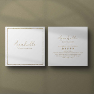 Elegant Gold Glitter & White Frame Minimal Square Business Card