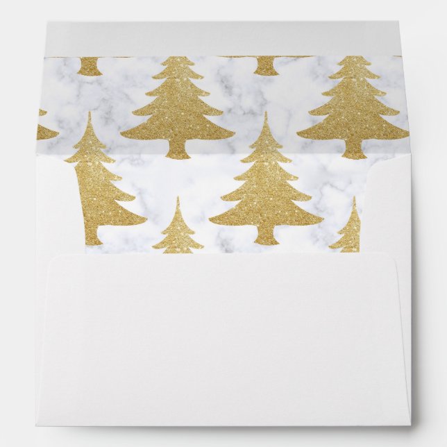 Elegant Gold Glitter & White Marble Christmas Tree Envelope (Back (Bottom))