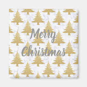 Elegant Gold Glitter & White Marble Christmas Tree Magnet