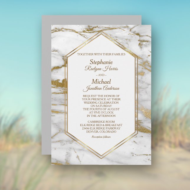 Elegant Gold Glitter White Marble Wedding Invitation (Creator Uploaded)