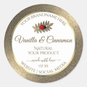 Elegant Gold Glitter White Product Labels Ladybug