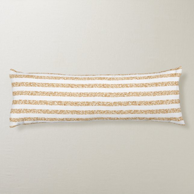 Elegant Gold Glitter White Stripe Chic Pattern Body Cushion (Back)