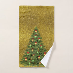 Elegant Gold Glitter with Christmas Tree Hand Towe Towel