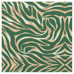 Elegant Gold Glitter Zebra Green Animal Print  Fabric