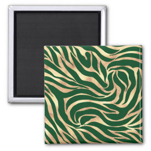 Elegant Gold Glitter Zebra Green Animal Print Magnet