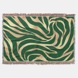 Elegant Gold Glitter Zebra Green Animal Print Throw Blanket