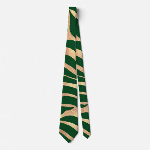 Elegant Gold Glitter Zebra Green Animal Print Tie