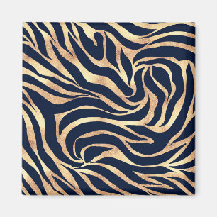 Elegant Gold Glitter Zebra Nay-Blue Animal Print Magnet