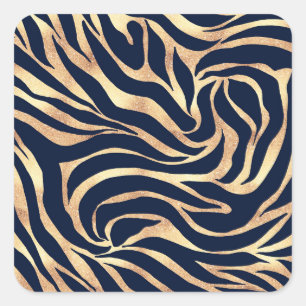 Elegant Gold Glitter Zebra Nay-Blue Animal Print Square Sticker