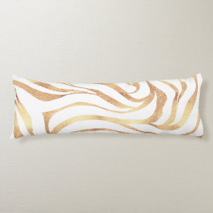 Elegant Gold Glitter Zebra White Animal Print Body Cushion