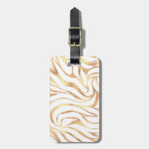 Elegant Gold Glitter Zebra White Animal Print Luggage Tag