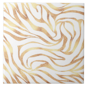 Elegant Gold Glitter Zebra White Animal Print Tile