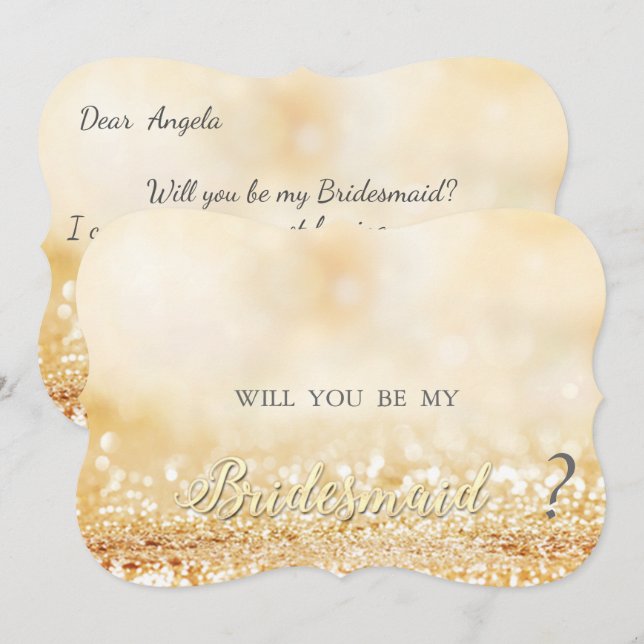 Elegant Gold Glittery Bokeh, Bridesmaid Card (Front/Back)
