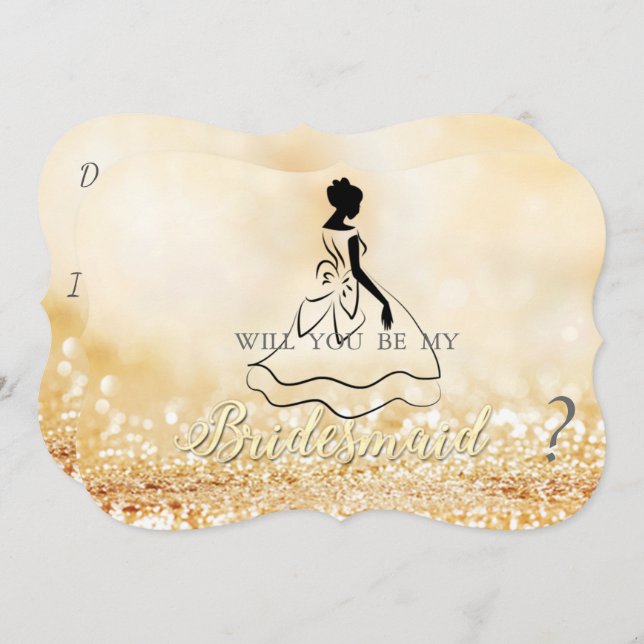 Elegant Gold Glittery Bokeh,Silhouette Bridesmaid Invitation (Front/Back)