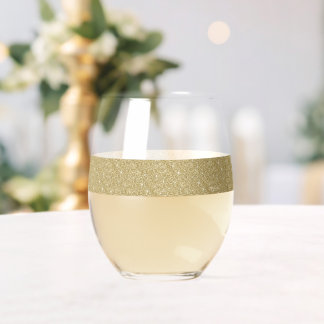 Elegant Gold Glittery Glam Band Stemless Wine Glass
