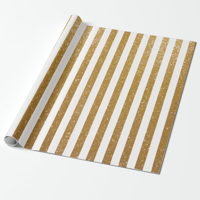Elegant gold glittery striped wrapping paper (Unrolled)