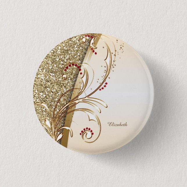 Elegant Gold Glittery Swirls    3 Cm Round Badge (Front)