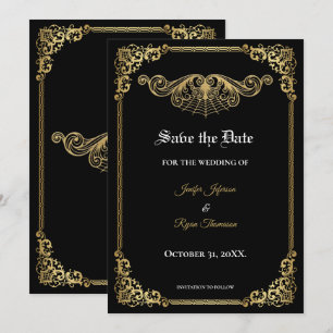 Elegant gold Gothic wedding save the date Announcement