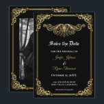 Elegant gold Gothic wedding save the date Announcement<br><div class="desc">This design can be personalized with your information. It may be further customized by choosing the click to "personalize" further option. You may change the text color and style. Please see more of this suite in my store. Contact me at mradamov@gmail.com or with message on zazzle if you wish to...</div>