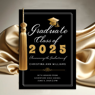 Elegant Gold Grad Cap Black Class of 2025 Graduate Announcement