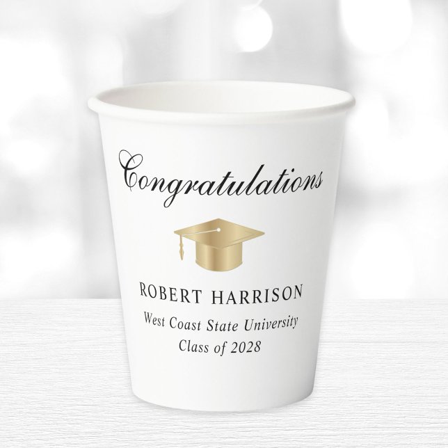 Elegant Gold Grad Cap Graduation Party Paper Cups (Creator Uploaded)