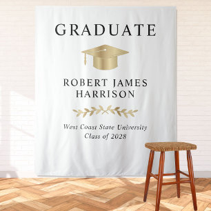 Elegant Gold Grad Cap Graduation Party Welcome Tapestry