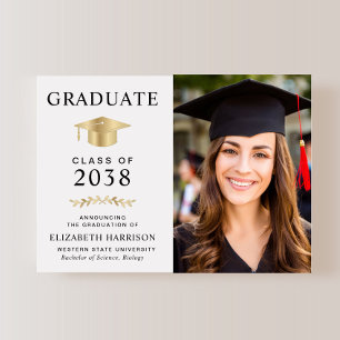 Elegant Gold Grad Cap Photo College Graduation Announcement