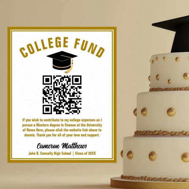 Elegant Gold Graduate College Fund QR Code Poster (Creator Uploaded)