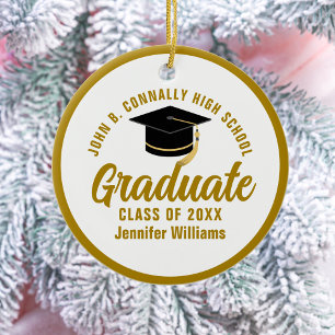 Elegant Gold Graduation Photo Graduate Christmas Ceramic Tree Decoration