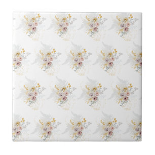 Elegant Gold Gray Floral  Tile