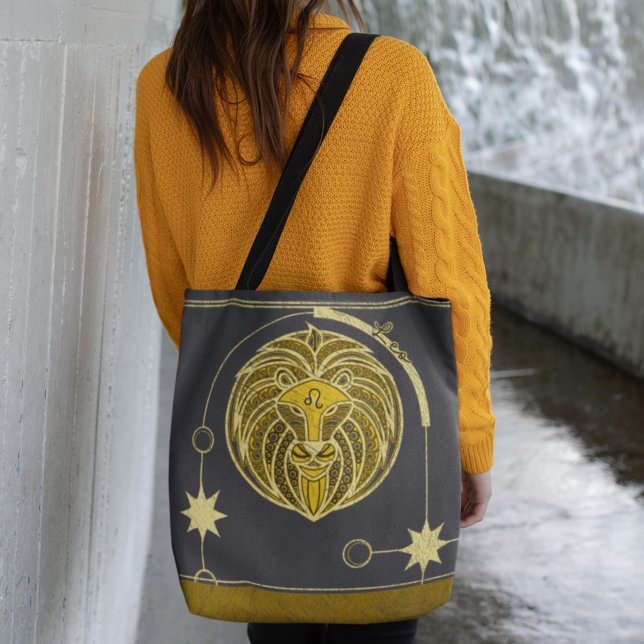 Elegant Gold Gray Leo Zodiac Sign Mandala Tote Bag (Creator Uploaded)