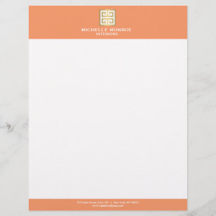 Elegant Gold Greek Key on Coral Interior Designer Personalised Letterhead