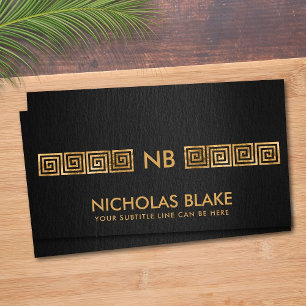 Elegant Gold Greek Meander Key Monogram  Business Card