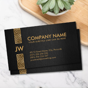 Elegant Gold Greek Meander Key Monogram  Business Card
