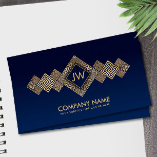 Elegant Gold Greek Meander Key Monogram Business Card