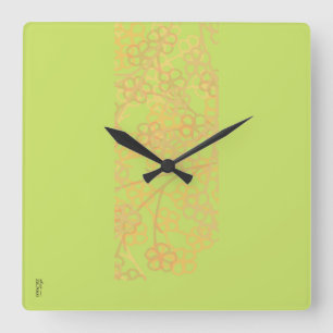 Elegant Gold Green Abstract Floral Pattern Square Wall Clock